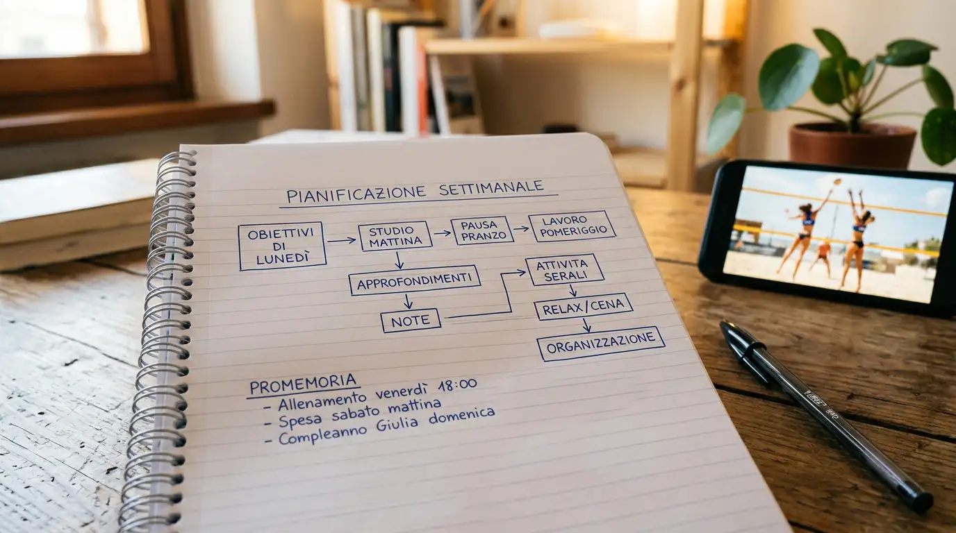 Blocco note con la pianificazione delle giocate per la stagione di beach volley
