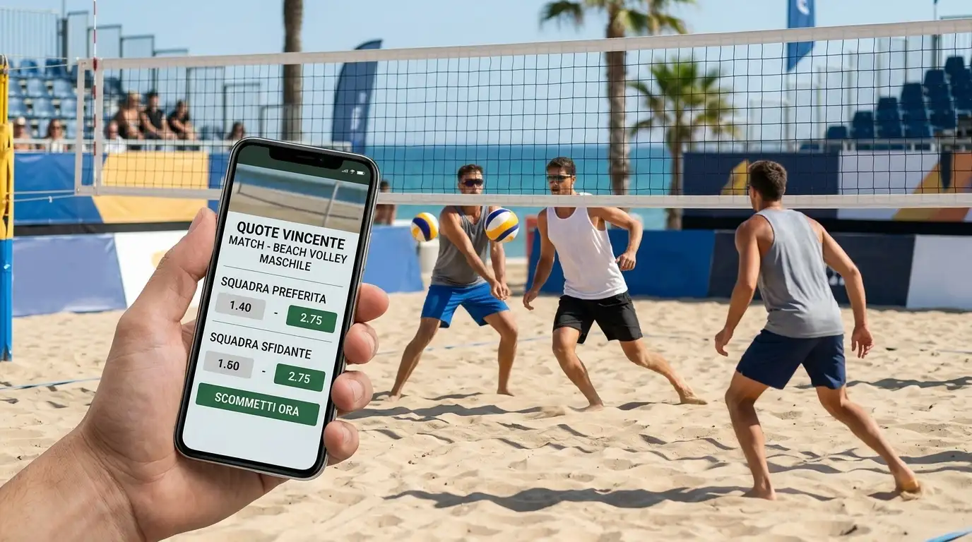 Smartphone con le quote dei favoriti di un match maschile di beach volley