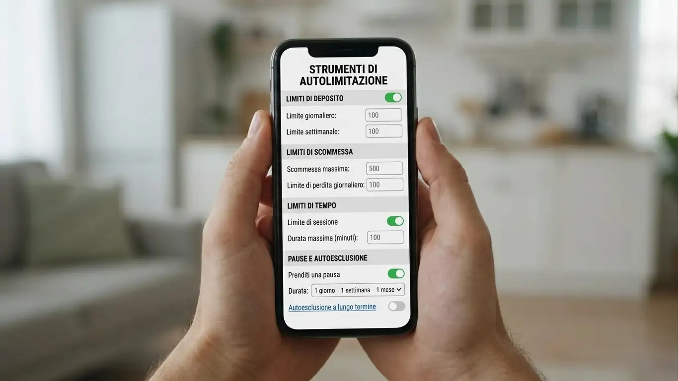Pannello con gli strumenti di autolimitazione di un sito di scommesse regolare