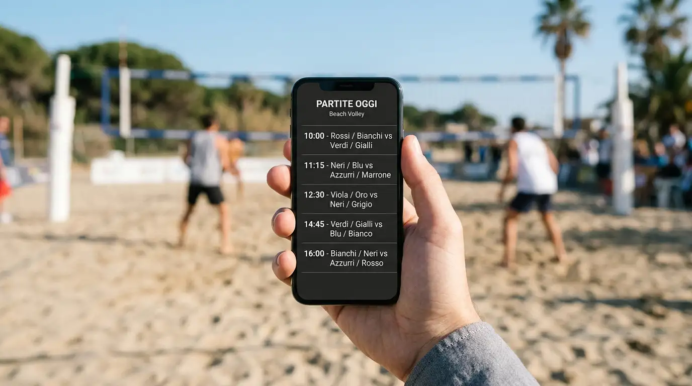 Schermata con la lista degli eventi di beach volley di un palinsesto scommesse