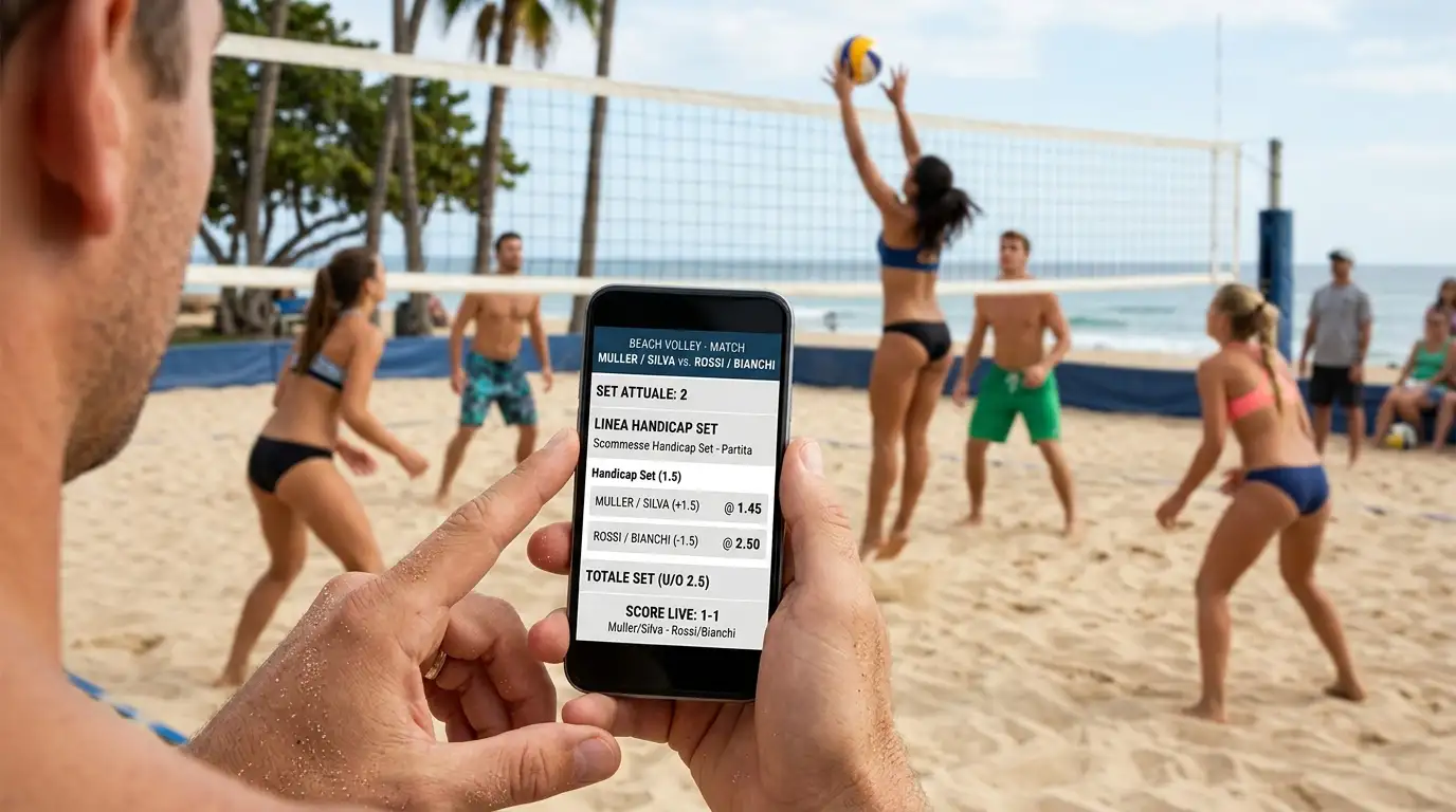 Schermo con la linea di handicap set di un match di beach volley