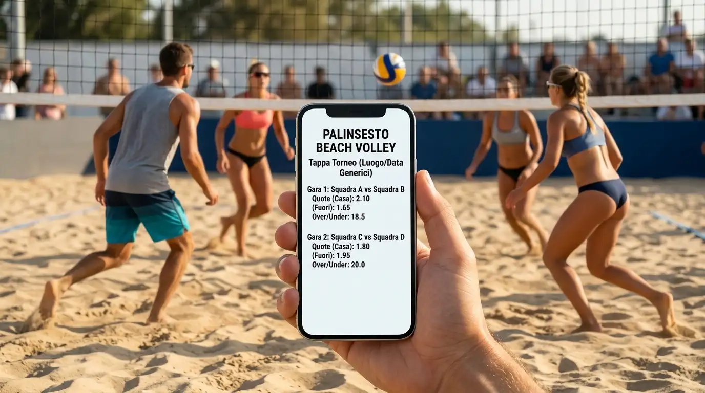 Schermo con il palinsesto di una tappa di beach volley e le relative quote