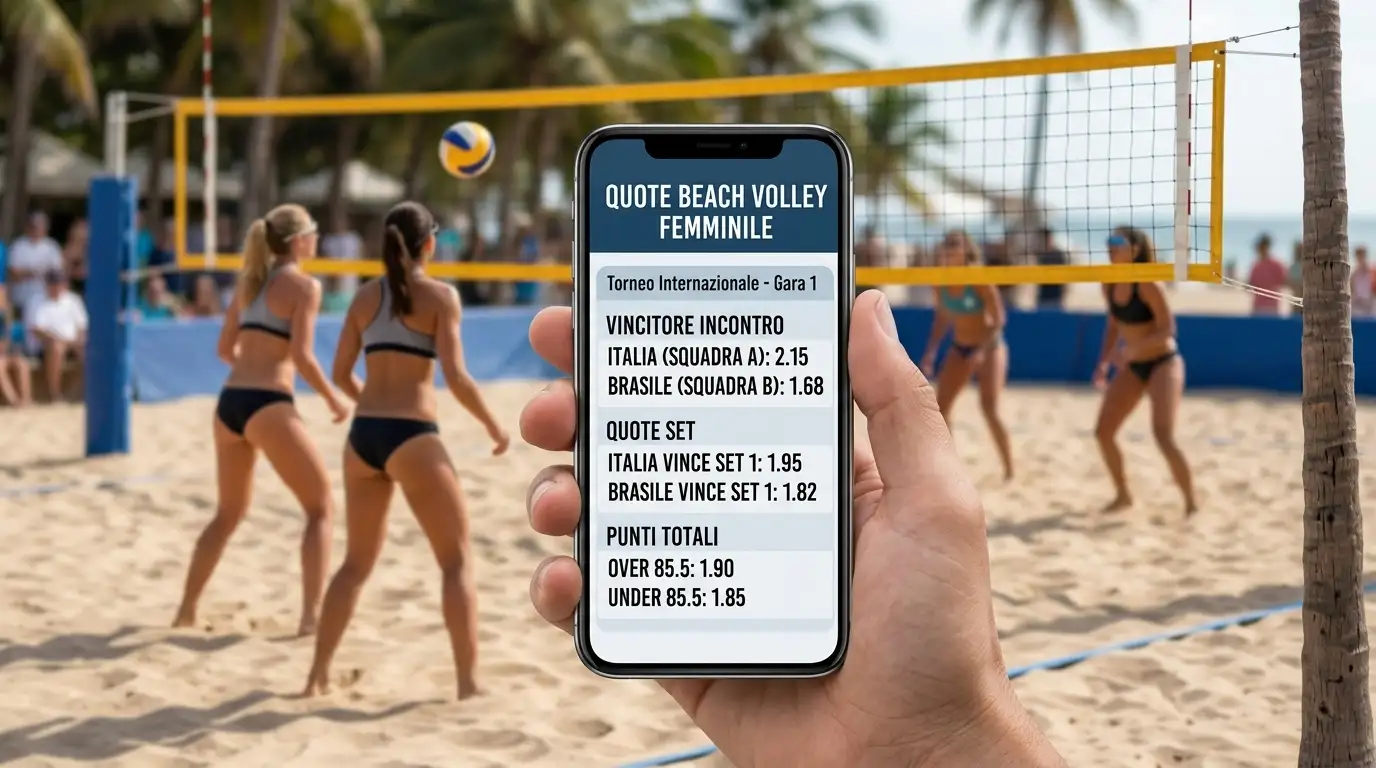 Schermo di uno smartphone con le quote di un match di beach volley femminile