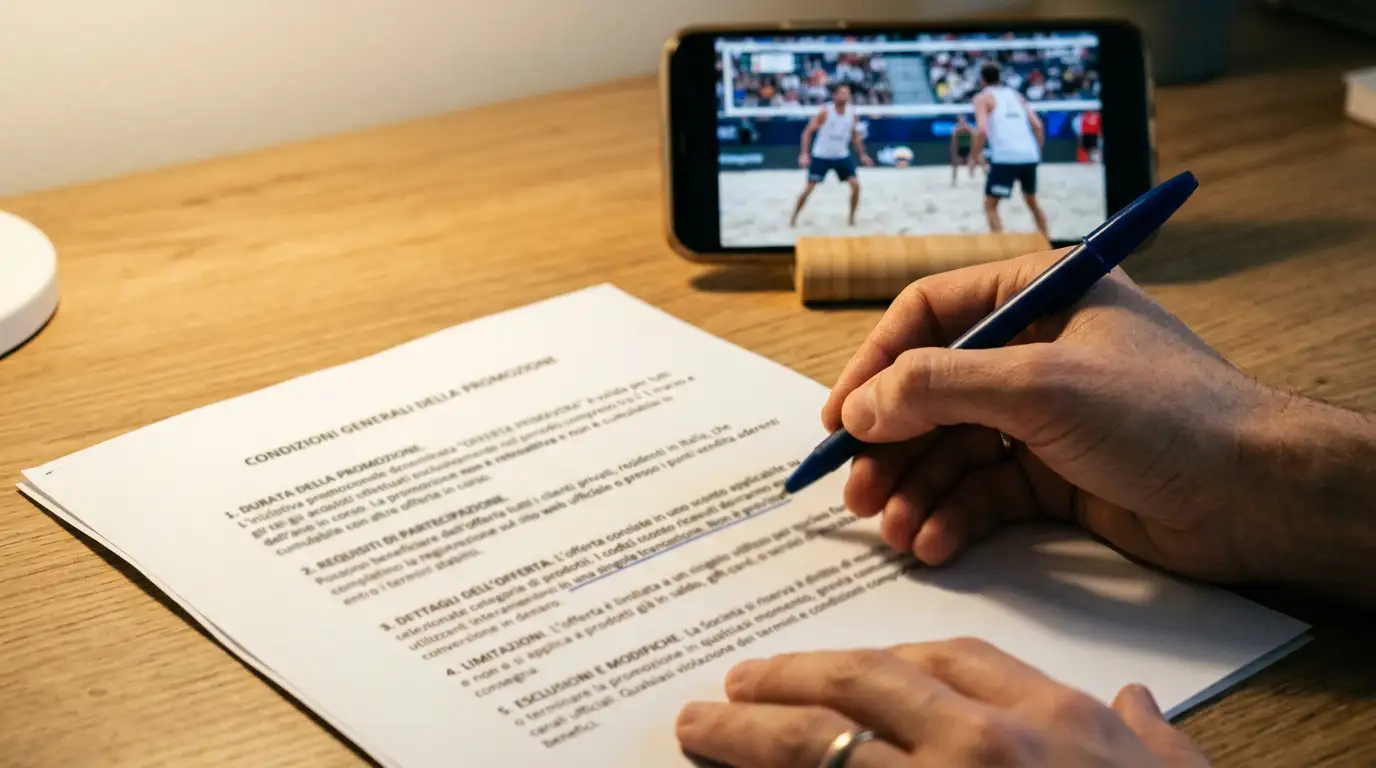 Documento con le condizioni di un bonus scommesse letto prima di accettarlo