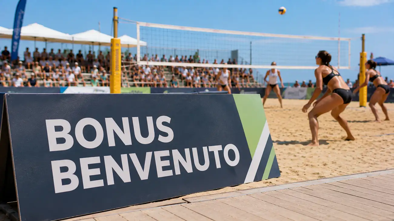 Striscione promozionale di un bookmaker durante un torneo di beach volley